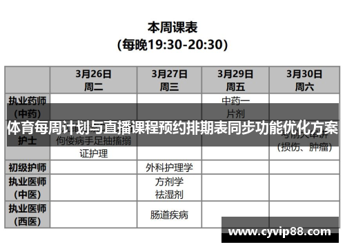 体育每周计划与直播课程预约排期表同步功能优化方案